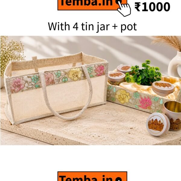 Jute Bag + 4 Tin Jar with Pot