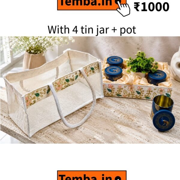 Jute Bag + 4 Tin Jar with Pot