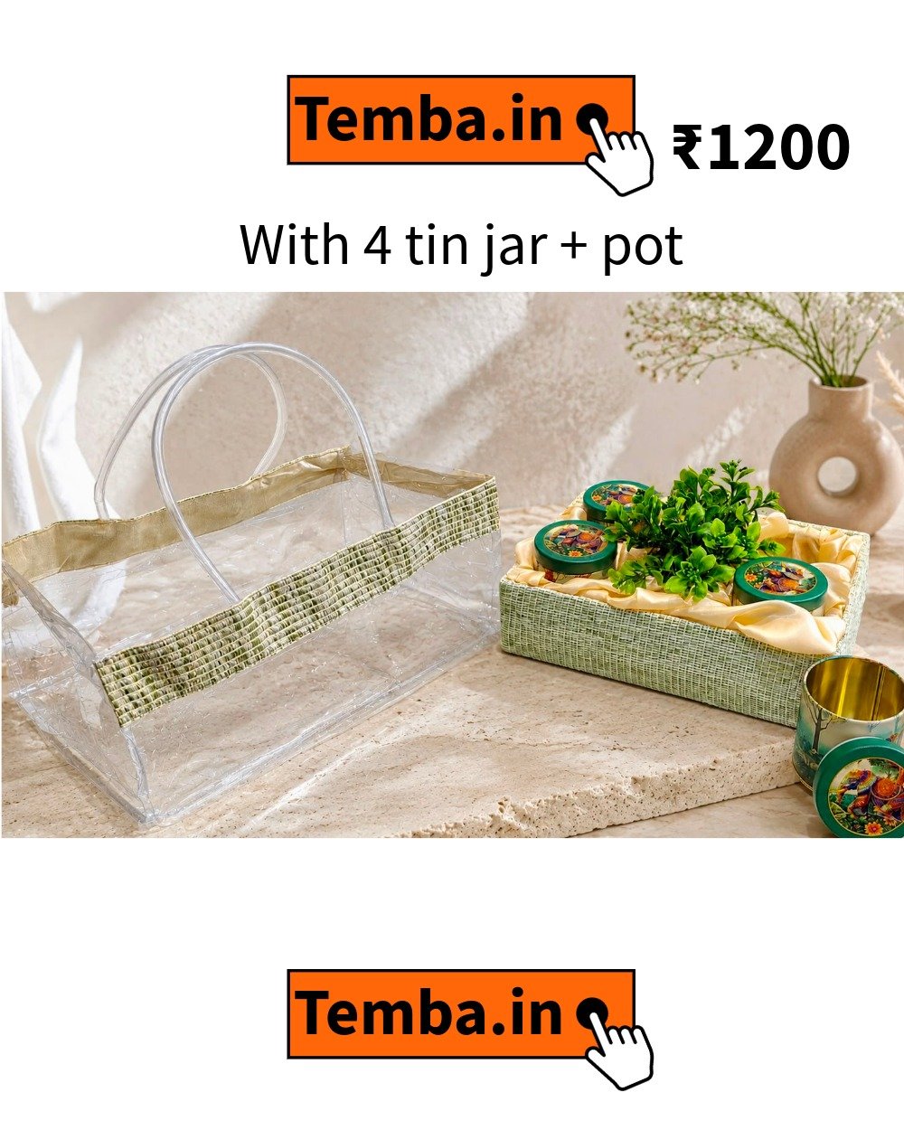 Baskets 16.27.21 (16) Jute Bag + 4 Tin Jar with Pot - Image 1