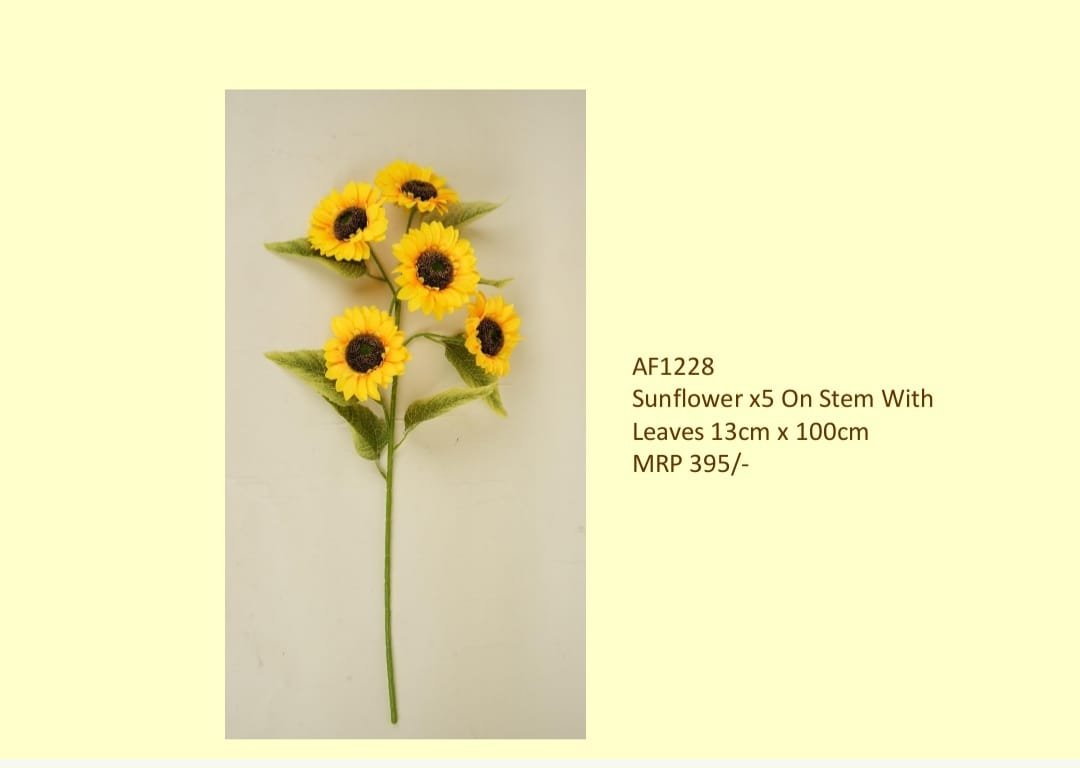Flowers 43 (1) Sunflower x5 On Stem With Leaves 13cm x 100cm - Image 1