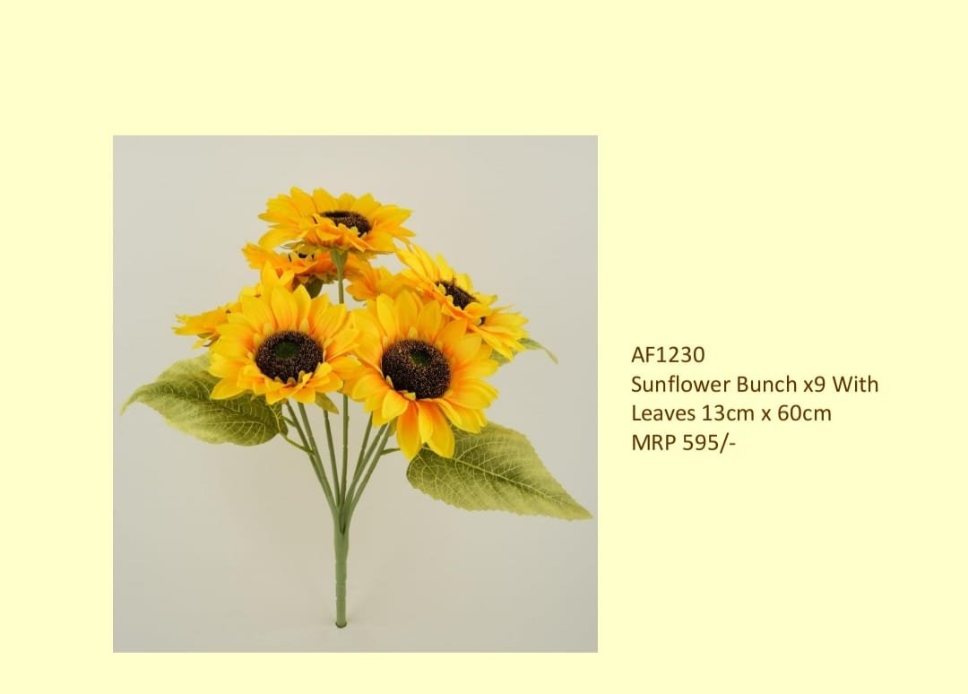 Flowers 45 Sunflower Bunch x9 With Leaves 13cm x 60cm - Image 1